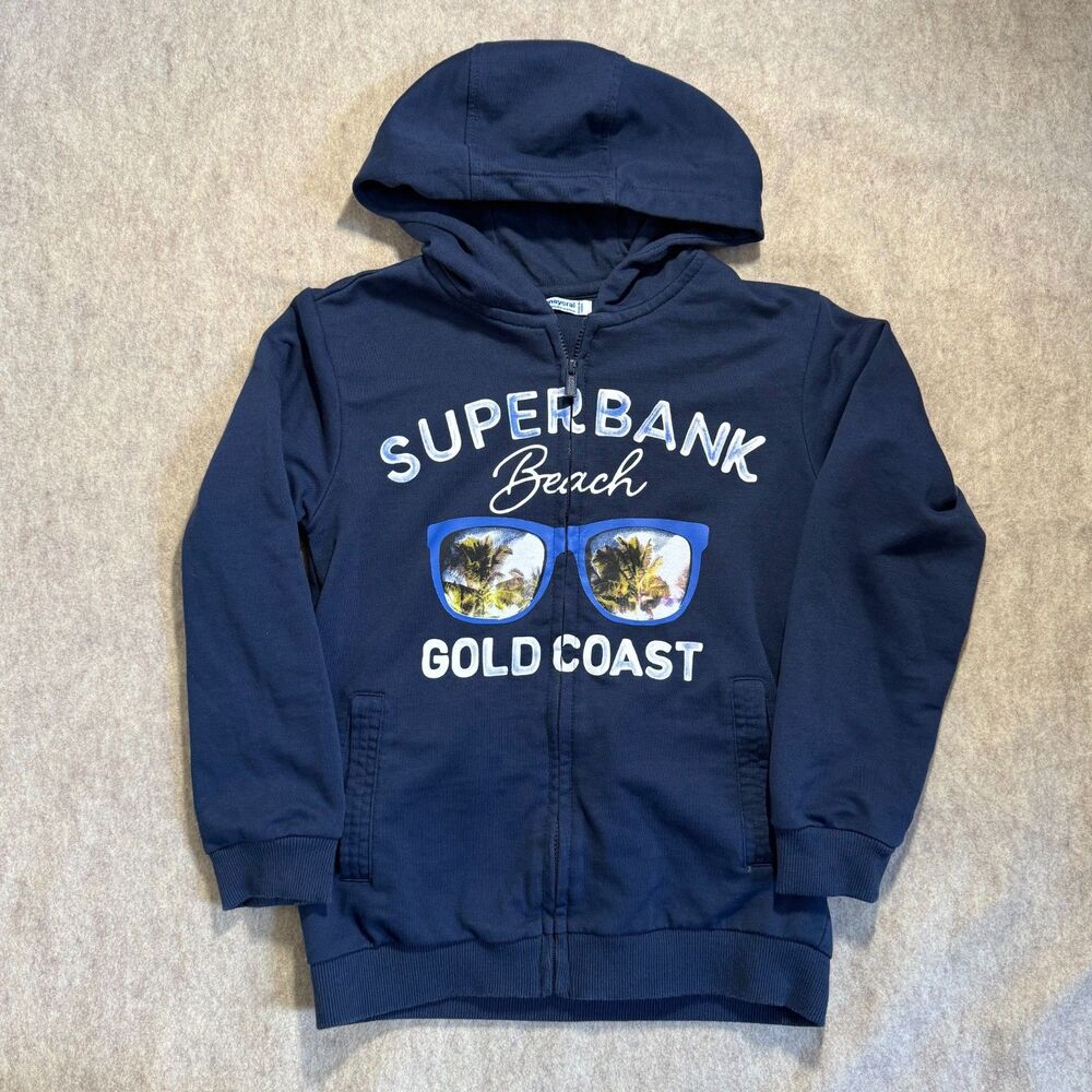 Mayoral hoodie boys 8 navy zip up sunglasses graphic print beach casual school